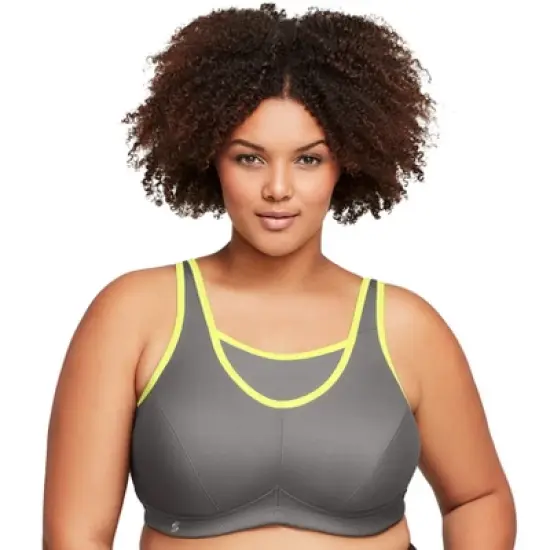 Glamorise Womens No-Bounce Camisole Sports Wirefree Bra 1066 Gray/Yellow image {5}