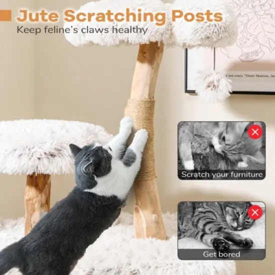 Costway 53&rdquo; Tall Modern Cat Tree w/ Natural Wood Branches Scratching Posts Pet Furniture Kitty Playground image {7}