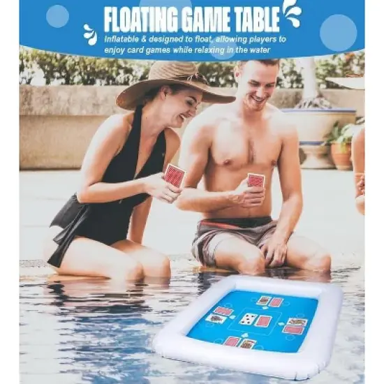 Zone Tech Inflatable Game Table with Waterproof Playing Cards - Floating Table for Pool for Adults, Family, Party, Beach Game Station Set Blue/White image {5}