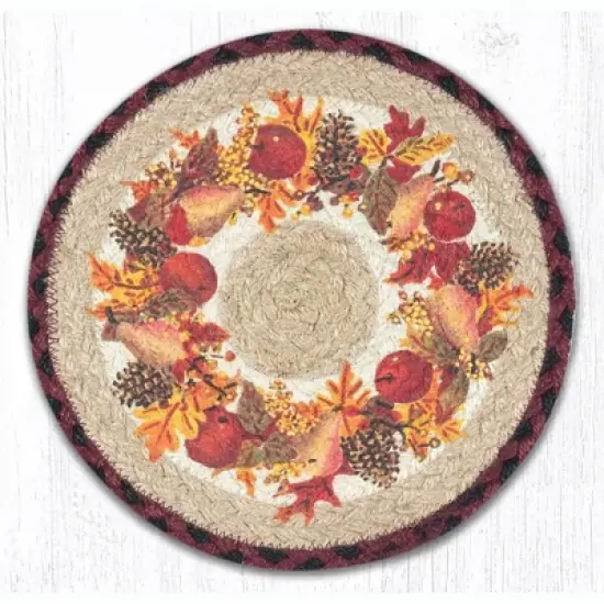 Earth Rugs Autumn Wreath Round Printed Trivet 10" Rustic Kitchen Decor image {3}
