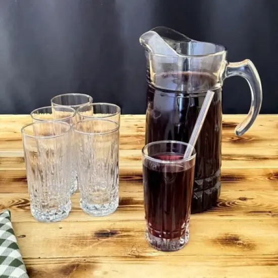 Slickblue Fluted Romanesque Design Cristalline Beverage Set &ndash; Includes 65 oz Pitcher & 6 Tumblers image {2}