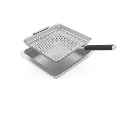 Yukon Glory BBQ 'N SERVE Wide Basket Set - BBQ Grill Basket - The Grilling Basket Includes a Serving Tray & Clip-On Handle image {2}