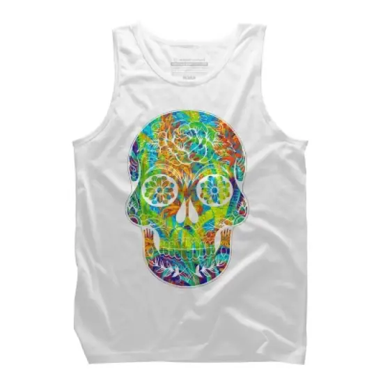 Men's Design By Humans Dia del Muertos Day of the dead halloween floral skull By ppanda Tank Top image {6}