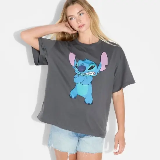 Women's Stitch Attitude Oversized Short Sleeve Graphic T-Shirt - Slate Gray image {3}