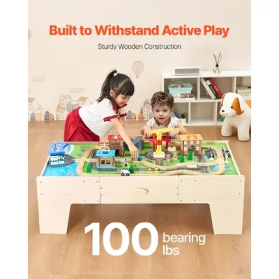 VEVOR Train Table, 62 Multicolor Pieces Wooden Kids Activity Table with Large Storage Drawer, 3-in-1 Wooden Train Set for Kids Ages 3+, Multicolor image {4}