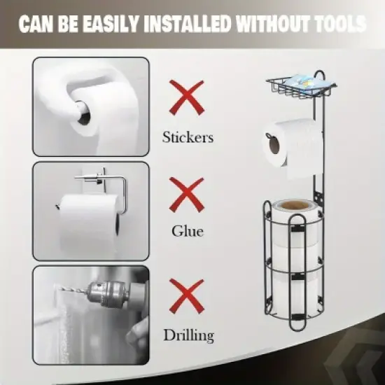 SEVOBAL Tissue Paper Roll Stand Shelf Bathroom Toilet Paper Storage Holder Floor Standing Toilet Paper Dispenser, Black, 14.04"*7.22"*2.34" image {3}