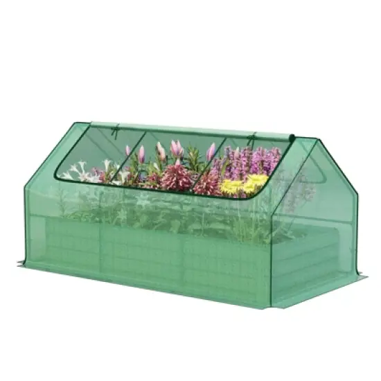 Aoodor 6 x 3 x 1 ft Raised Garden Bed with Mini Greenhouse Kit, Metal Planter Box with 2 Roll-Up Zipper Doors for Vegetables, Herbs, and Flowers image {8}