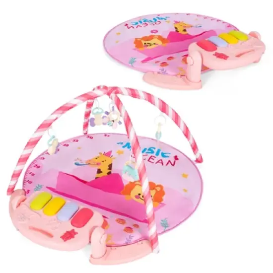 Baby Gym Baby Play Mat Kick and Play Piano Gym w/ 5 Hanging Sensory Toys Pink\Blue image {11}