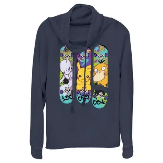 Junior's Pokemon Mewtwo, Pikachu, and Psyduck Skateboard Decks Cowl Neck Sweatshirt image {3}