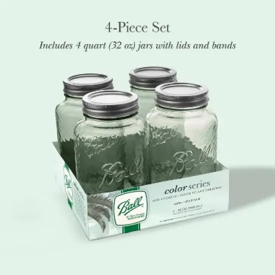 Ball 32oz 4pk Glass Regular Mouth Mason Color Jar with Lid and Band Seafoam Green image {5}