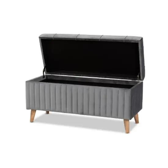 Hanley Velvet Fabric Upholstered and Wood Storage Ottoman - Baxton Studio image {1}