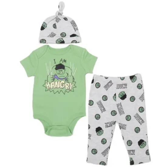 Marvel Avengers Hulk Captain America Spider-Man Baby Bodysuit Pants and Hat 3 Piece Outfit Set Newborn to Infant image {7}