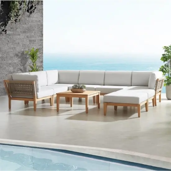 L Shaped Patio Lounge Set Modular Sofa Units + Textured Back Chairs image {2}
