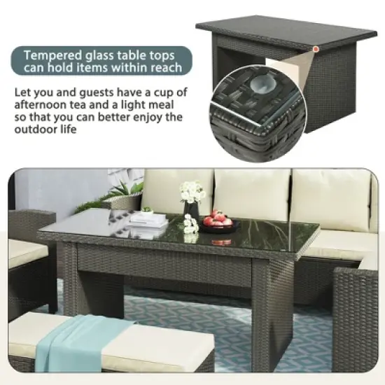 6 PCS Patio Outdoor Rattan Sectional Sofa Set, Conversation Seating Group with Cushions-ModernLuxe image {6}