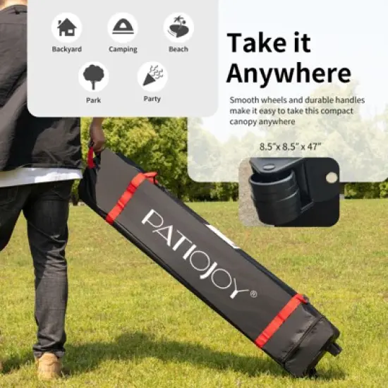 Tangkula 6.6&rsquo; x 6.6&rsquo; Pop-up Canopy Tent Outdoor Camping Sun Shelter w/ Portable Roller Bag & 4 Weight Bags Blue/ White/ Grey image {5}