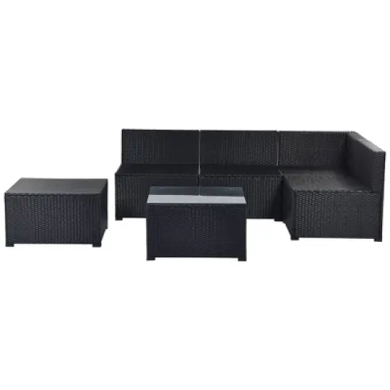 6pc Wicker Patio Conversation Set with Cushions - Black/Gray - GODEER image {10}