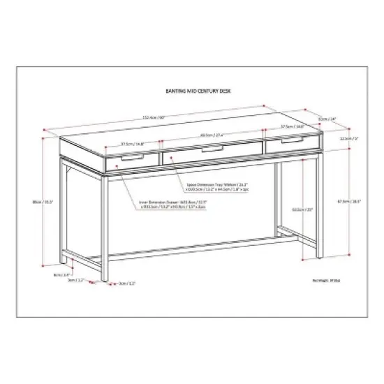 Devlin Mid-Century Solid Wood Writing Desk with Drawers - WyndenHall image {8}