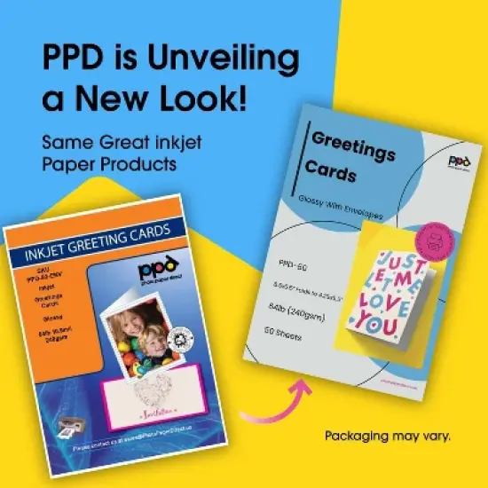 PPD Glossy Printable Greeting Cards with Envelopes 5.5x8.5" Blank Half Fold to 4.25x5.5" 50 sheets 240 gsm for Inkjet Printers image {1}