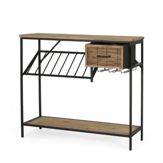 Boster Boho Industrial 8 Bottle Wine Rack Console Table with Storage Natural/Black - Christopher Knight Home image {3}