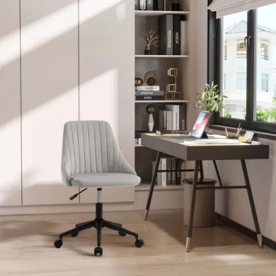 Vinsetto Mid-Back Office Chair, Velvet Fabric Swivel Scallop Shape Computer Desk Chair for Home Office or Bedroom image {2}