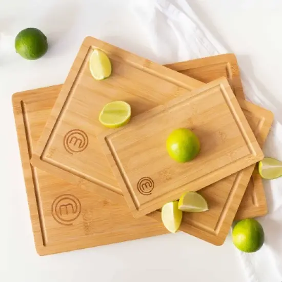 MasterChef 3pc Bamboo Cutting Board Set with Juice Grooves Essential Collection: Lightweight, Teak Brown, Hand Wash image {3}