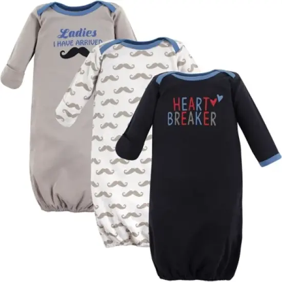 Luvable Friends Baby Boy Cotton Long-Sleeve Gowns 3pk, Heartbreaker, 0-6 Months image {1}