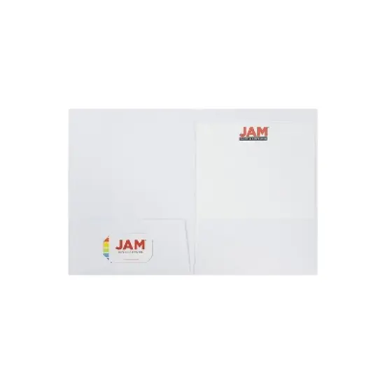 JAM Paper Two-Pocket Textured Linen Business Folders White Bulk 25/Pack 386LWHA image {2}