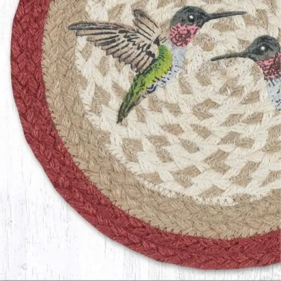 Earth Rugs Vibrant Hummingbird Design Round Jute Trivet image {1}