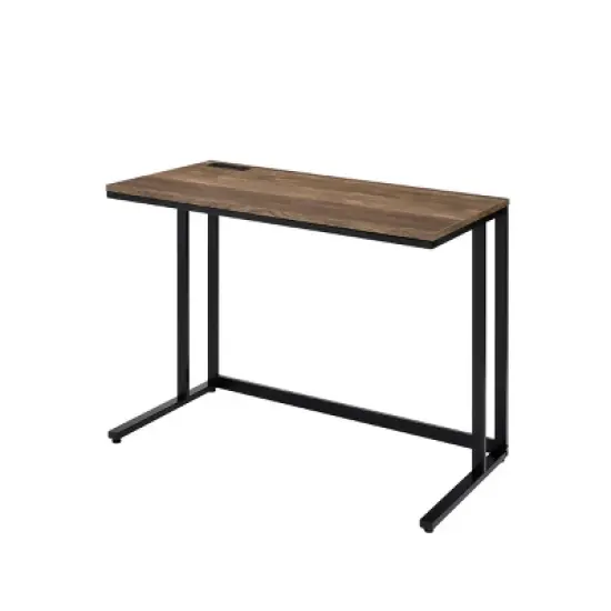 GlasFlength Desks Metal Frame Rustic Computer Desk Gaming Desk Home Office Desk Simple Design for Small Spaces, Black, 47"*24"*30" image {2}