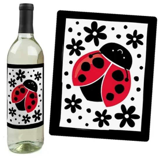 Big Dot of Happiness Happy Little Ladybug - Baby Shower or Birthday Party Decorations for Women and Men - Wine Bottle Label Stickers - Set of 4 image {2}