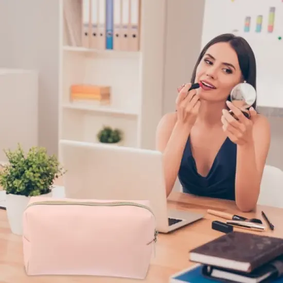 Unique Bargains PU Leather Large Travel Makeup Bag 1 Pc image {1}