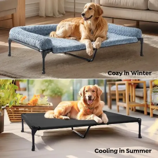 QuestaPack Cooling Elevated Dog Bed + Removable Deluxe Plush Pillow Cushion image {4}