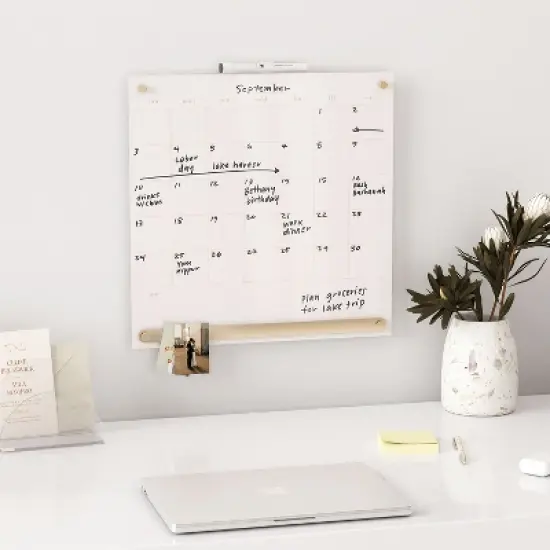 U Brands 16"x16" Acrylic Dry Erase Calendar with Metal Bulletin Strip Cream/Gold: Wall Mount Magnetic Board image {7}