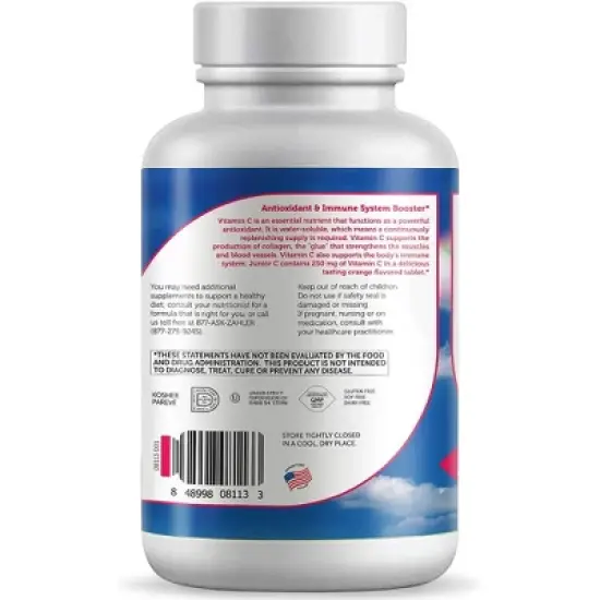 Zahler Junior C, Chewable Vitamin C for Kids, Immune System Support, Certified Kosher, 180 Orange Flavored Chewable Tablets image {1}