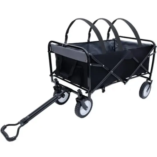 YONWAY Collapsible Foldable Beach Wagon Cart with Strapping System and 3pcs Plastic Liner Bag,Loading Capacity 360lbs for Camping Shopping image {8}