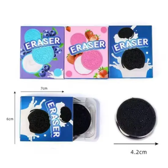 HTUTWOO Cartoon Creative Biscuit Eraser Simulation Oreo Student Stationery Traceless Eraser,Wipes clean, resists tearing, and protects paper image {4}