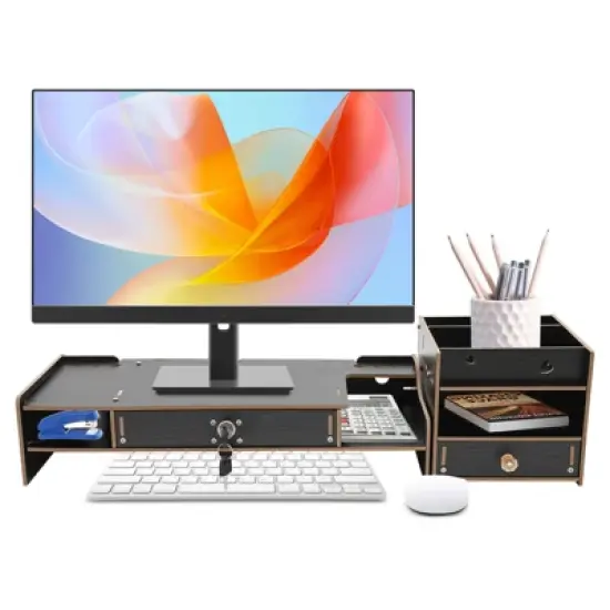 YIYIBYUS Desktop Organizer Rack, Computer Monitor Stand with Lockable Drawer, Monitor Stand image {5}