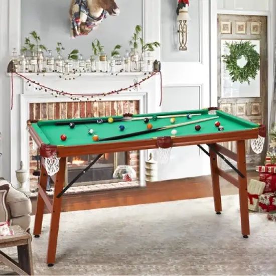 55-inch Folding Billiard - Portable Pool Table, Billiard Game Table with 2 Cue Sticks 16 Balls Triangle Chalk for Kids and Adults image {9}