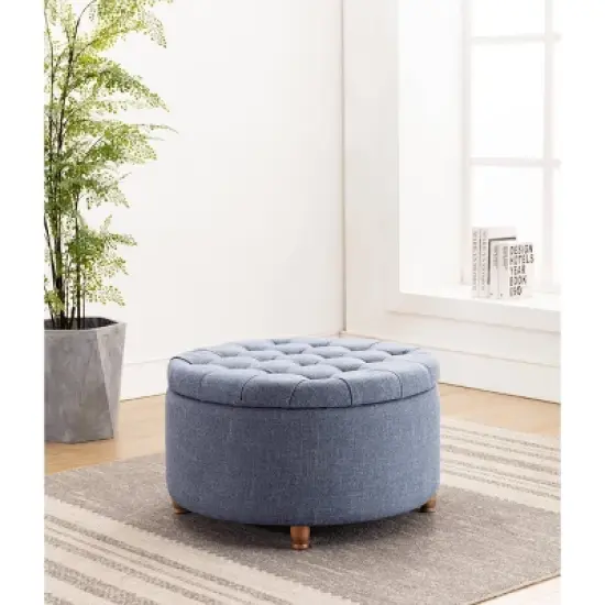 Large Round Tufted Storage Ottoman with Lift Off Lid - WOVENBYRD image {4}