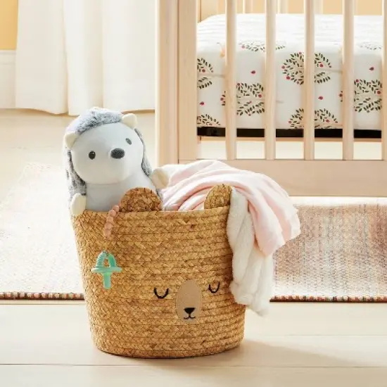 Braided Water Hyacinth Tapered Floor Basket Sleepy Bear - Cloud Island&trade; image {1}