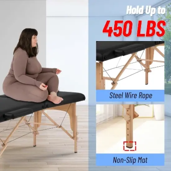 Bestmassage Massage Table 2 Fold Portable Massage Table Height Adjustable Salon Tattoo Bed, Black image {3}