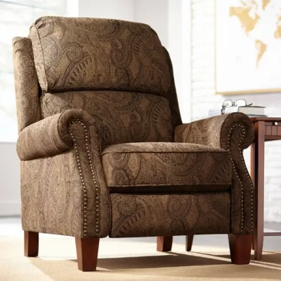 Kensington Hill Beaumont Warm Brown Paisley Patterned Fabric Recliner Chair Comfortable Push Manual Reclining Footrest for Bedroom Living Room Reading image {1}