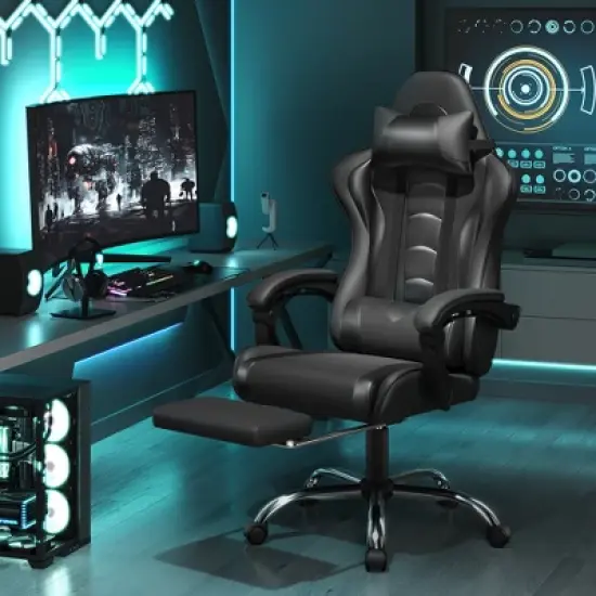 Yaheetech Adjustable Gaming Chair with Footrest and Lumbar Support image {1}