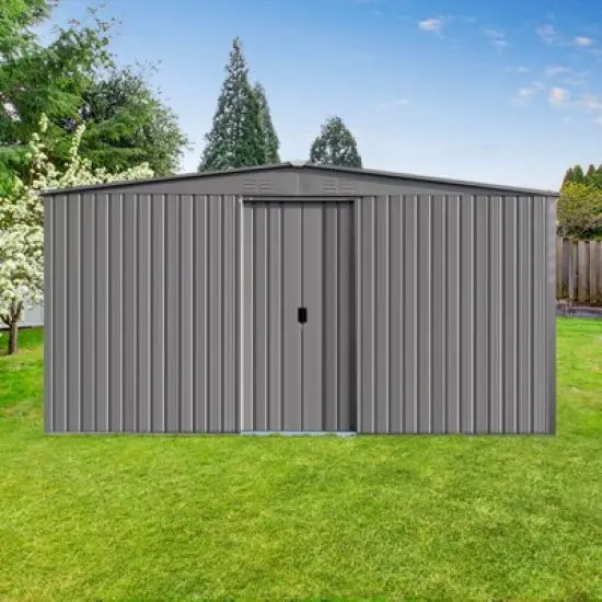 New Outdoor Storage Shed Has Two Functions: Metal Shed And Firewood Shed 13 ft&iexcl;&Aacute;11 ft , More Suitable For Winter , Grey image {1}