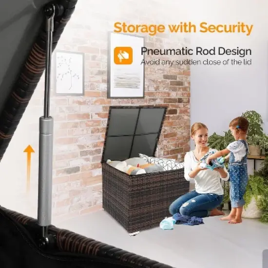 VINGLI 88 Gallon Outdoor Rattan Deck Box With Adjustable Feet, Patio Wicker Storage Box for Garden, Balcony, Porch, Pool, Yard (Brown) image {1}