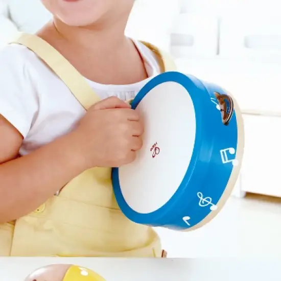 Hape Preschool Toddler Age 3 and Up 5 Piece Wood Plastic Toy Instrument Band Set with Ukuleke, Tambourine, Castanet, Rainstick, and Maraca image {1}