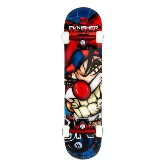 Punisher Jester Skateboard with 7 Layer Canadian Maple Double Kick Concave Deck & ABEC-7 High Speed Bearings (Blue) image {3}