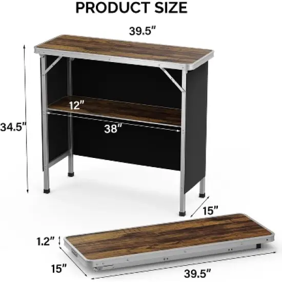 VINGLI Folding Portable Bar Table, Mobile Bar Table for Events, Party, Camping, Picnic, Tradeshow, Indoor with Black Skirt image {4}