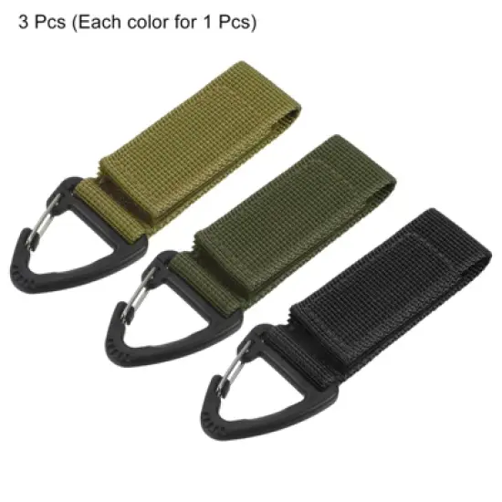 Unique Bargains Belt Keeper Key Clip Set Nylon Webbing Buckle Keychain Black Green Khaki 3Pcs image {2}