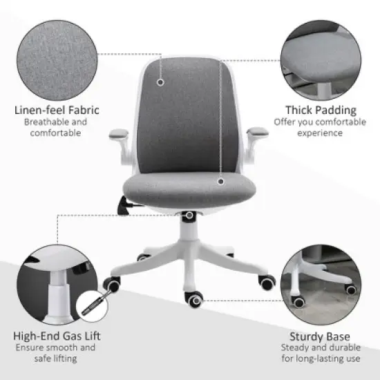 Vinsetto Linen-Touch Fabric Office Desk Chair Swivel Task Chair with Adjustable Lumbar Support, Height and Flip-up Padded Arms image {4}